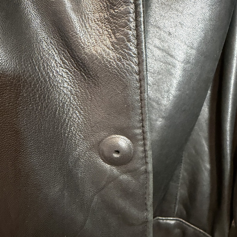 Vtg J Percy Marvin Richards Black Leather Silver Fox Fur Collar Coat ~ Women's L - Picture 16 of 16
